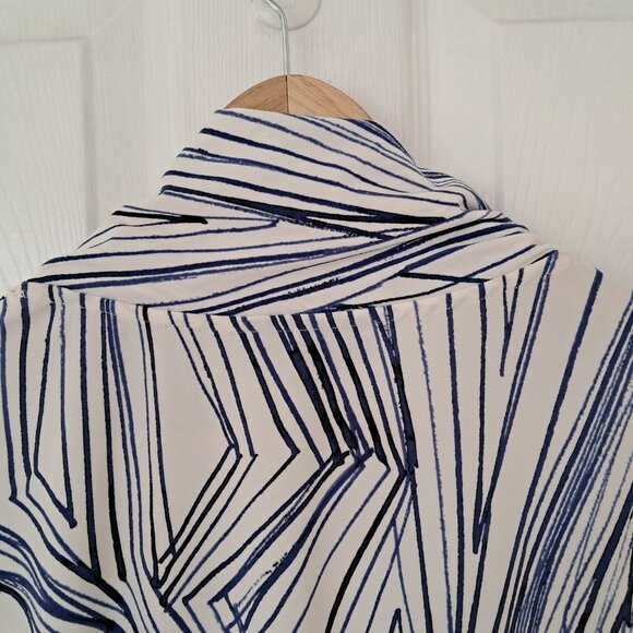 DKNY Women's Short-Sleeve Cream & Blue Geometric Print blouse with wrap front - Picture 7 of 9